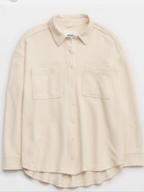 Aerie Lumberjane Knit Long Sleeve Shirt Button Down Shirt Cream Size XS Shacket